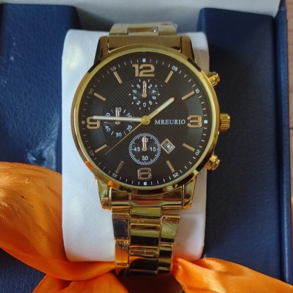 Henry's Watches New Luxury Business Mens Watch Stainless Steel Gold and Black